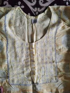 Yellow Embroidered Kurti