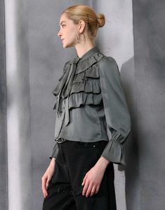 Shein Flounce Sleeve Textured Tailored Fit Layered