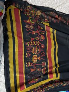 Printed Black Chiffon Saree