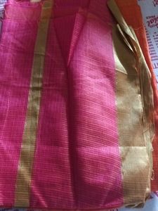 Pink & Gold Woven Fabric Saree