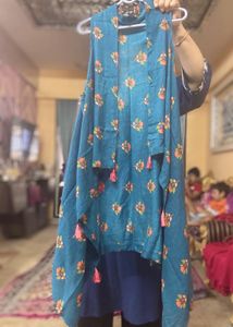 Knee Length Ethnic Shrug Sleeveless ,Floral Tassel