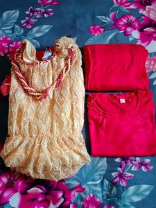 Girls&#39; Party Dress - Red &amp; Beige