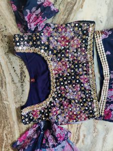 Designer BRAND NEW Crop Top With Sharara , Convertible To Cold Shoulder Or Regular Ruffle Sleeves , Georget, Mirror Work Size- XL,With Expandable Zip