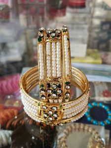 Kundan + Moti Bangles ( Pair Of Both Hand&#39;s)