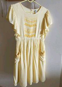 Cotton knee length dress with pockets, S