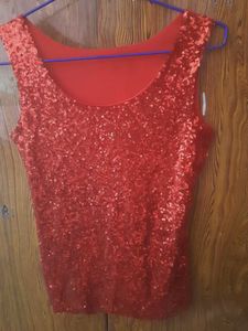 Red Sequin Sleeveless Top