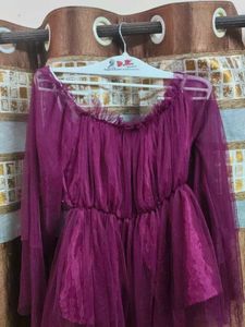 Purple Tulle Off-Shoulder Top