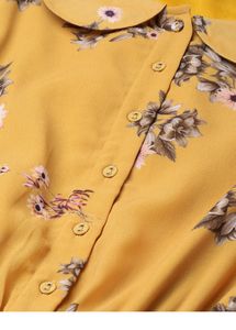 SASSAFRAS Mustard Yellow Pleated Floral Dress