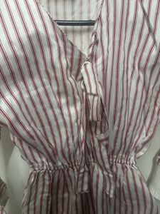 Red &amp; White Striped Peplum Tie-Front Blouse