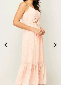 Ginger Checked Fit&amp;Flare Dress Peach
