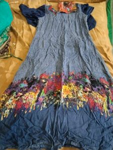 Blue Printed Dress Long Kurti