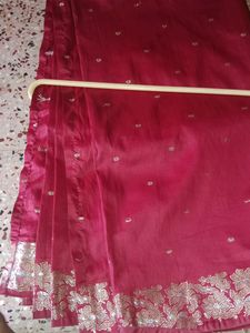 Maroon Colour Saree With Foil Silver Gold Design
