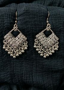 Silver Dangle Earrings (Black Metal)