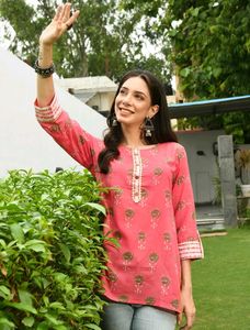 Pink Floral Print Short Kurti