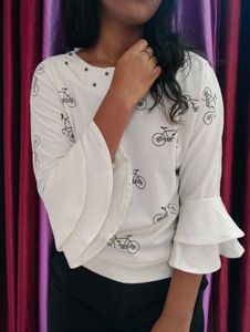 Chic Bicycle Print Top