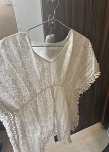 White Lace Fringe Top