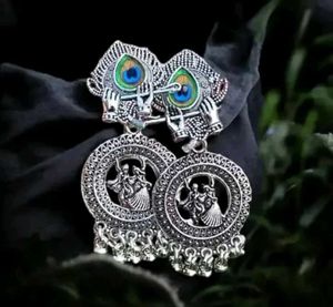 Peacock Krishna Silver Earrings