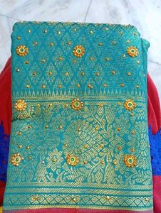 Kanjeevaram Brocade Purple Beads &amp; Stones Saree Wi