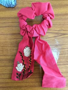 Pink Floral Embroidered Hair Scarf