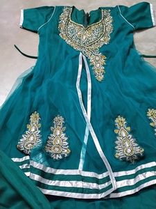 Elegant Green &amp; Silver Anarkali