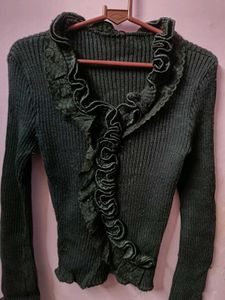 Ruffled Knit Cardigan