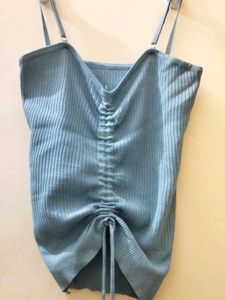 Light Blue Strappy Ribbed Tank Top
