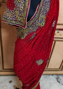 Elegant Red Embellished Saree ♥️