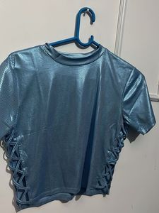 Shiny Blue Metallic Crop Top
