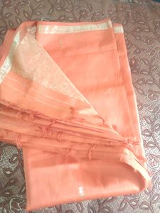 orange colour pure silk saree