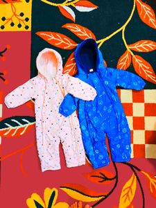 Set of two Baby Winter Onesies - Pink & Blue