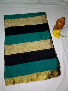 Silk Cotton saree with blouse - Peacock Green New
