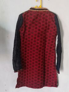 Red Kurti || Printed And Worked