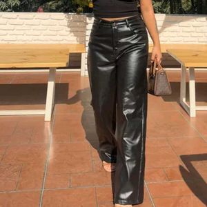 Faux Leather Wide Leg Pants