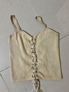 Cute Beige Lace-Up Crop Top