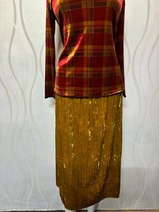 Velvet Two piece combo Of Plaid skirt dress