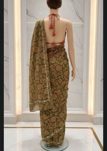 Elegant Olive Green Floral Saree