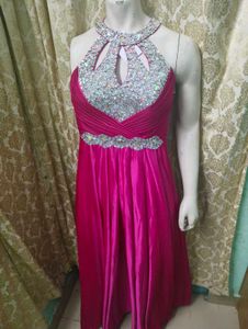 Magenta Embellished Halter Gown