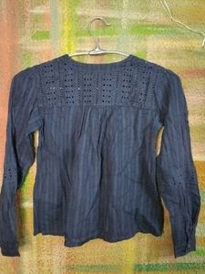 Blue Eyelet Long Sleeve Top