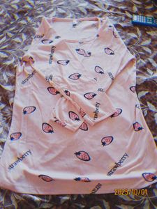 Cozy Pink Strawberry Print Night Suit Set