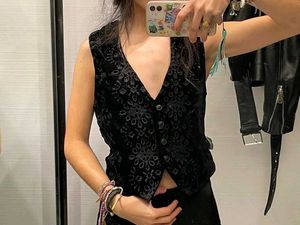 Black Velvet Patterned Vest