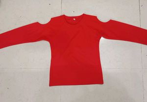 Red Cut-Out Long Sleeve Tee