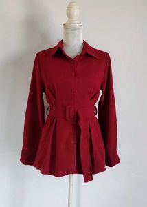 Long Sleeves Belted Corduroy Shirt