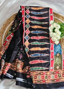 Elegant Mirror Work Black Saree