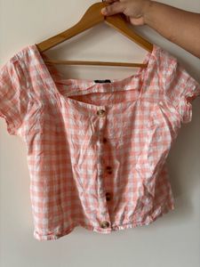 Peach Gingham Cropped Top