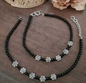 Black Beaded Anklets