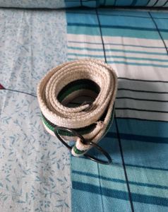 Y2k Men Striped Web Belt Double D-Ring Buckle 💚