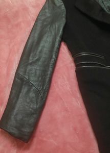 Imported Black Coat Jacket Breasted Faux Leather