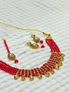 Red & Gold Beaded Jewelry Set