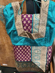 Elegant Teal &amp; Purple Saree