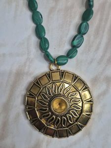 Green Beaded Medallion Necklace